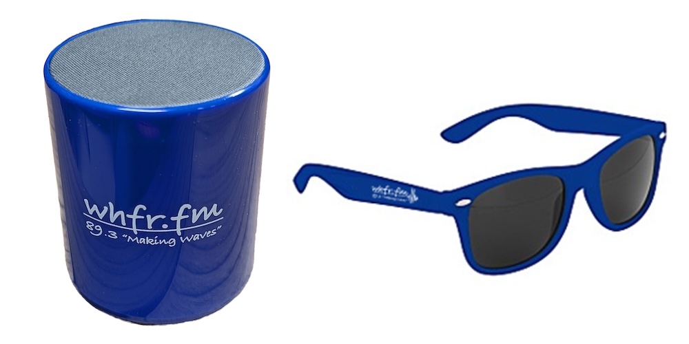 WHFR bluetooth speaker and sunglasses